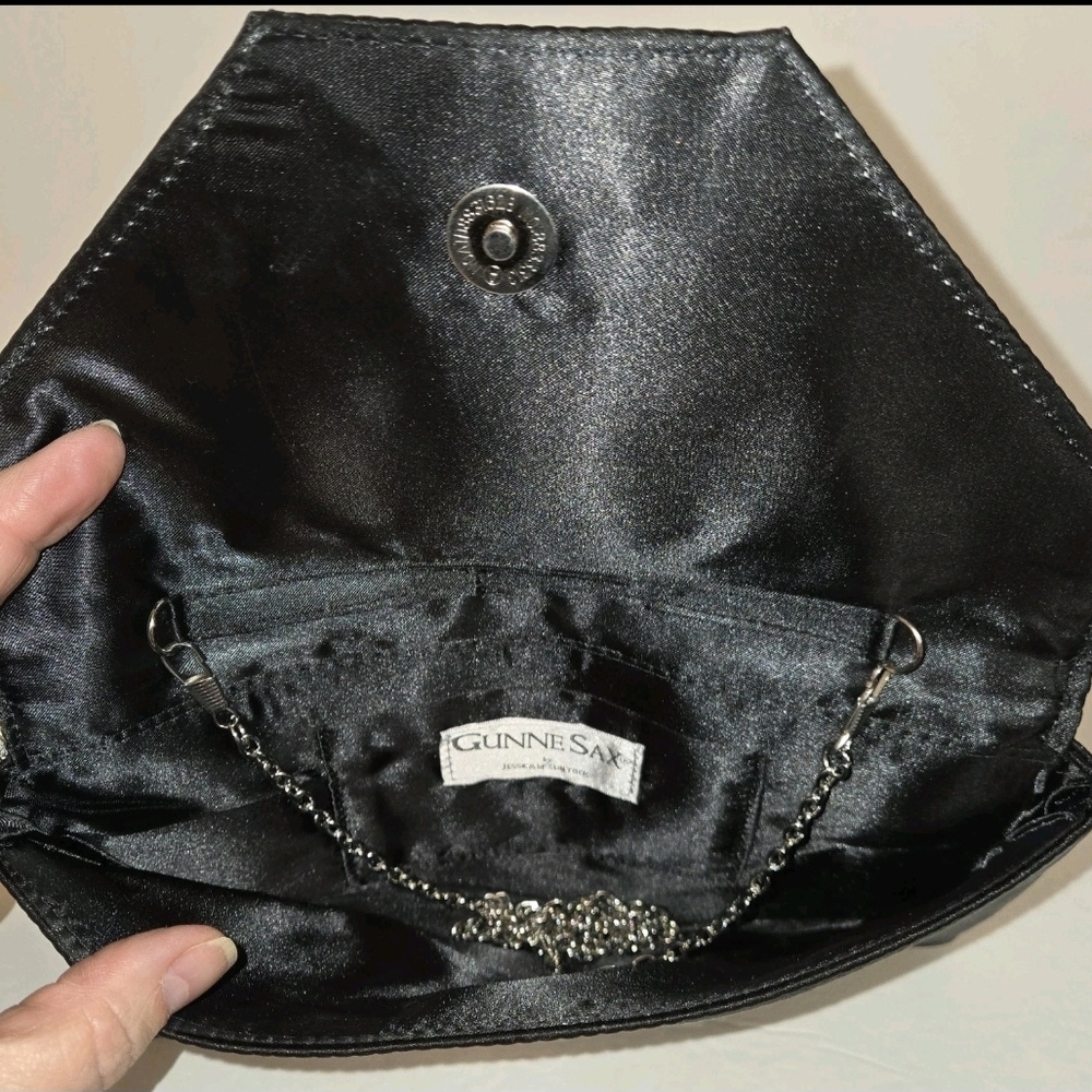 Gunne Sax by Jessica McClintock Black Dress Purse with Removable Chain Vintage - Picture 3 of 12